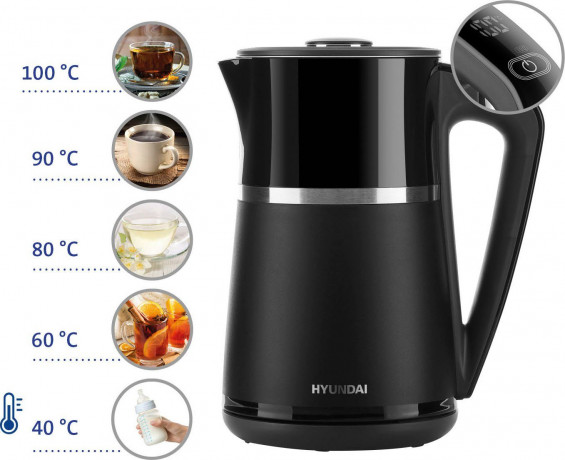 Hyundai Hyundai Wasserkocher HYUVK309, 1,7 l, 2200 W, elektronische Temperaturregelung, Thermoskannen-Effekt Hyundai HYUVK309 Чайник 1,7 л 2200 Вт Электронный контроль температуры Эффект термоса