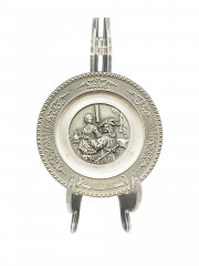 Тарелка декоративная винтажная WMF "Рембрандт. Автопортрет с Саскией", объемный декор, олово, 26 см, Германия, 1960-70гг.