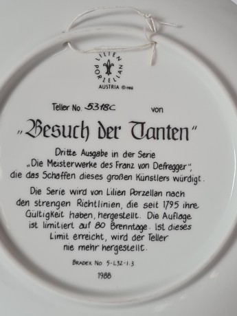 LILIEN PORZELLAN Номерная декоративная тарелка "Визит" Франц фон Дефреггер,  5318С, 20см, Германия, 1988г.