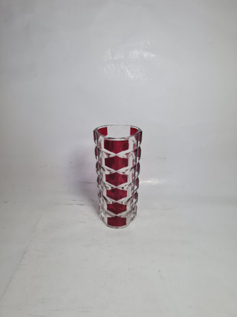Ваза винтажная Luminarc с красным декором, хрустальное стекло, 17 x 8 см, Франция, 1960-70гг.