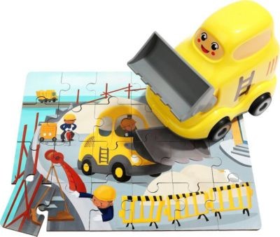 TOPBRIGHT Holzpuzzle Baustelle mit Bagger zum Aufbewahren Пазл Деревянная конструкция с экскаватором для хранения