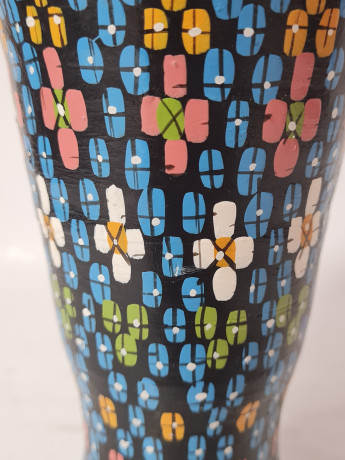Ваза винтажная Agadir Marokko, черная керамика с красочным цветочным декором, 15,5 x 9,5 см, Марокко, 1960-70гг.