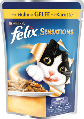 Felix Влажный корм для кошек, Sensations с курицей в желе с морковью,	, 100 г