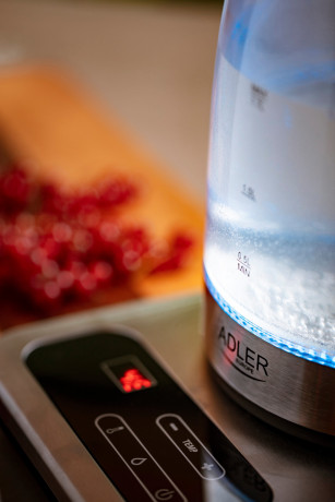 JUNG JUNG Wasserkocher ADLER AD1293, Wasserkocher mit Temperatureinstellung 40-100°C Digital, 1.7 l, 2200 W, Glas mit Edelstahl, LED Beleuchtung  LCD Display, 360° Basis, Kettle  Чайник JUNG ADLER AD1293, чайник с регулировкой температуры 40-100°C, цифров