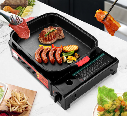 HOMELUX HOMELUX Gaskocher Camping Gasgrill+Grillpfanne+Glasdeckel Campinggrill BBQ, 2,2KW  Газовая плита HOMELUX, походный газовый гриль + сковорода для гриля + походный гриль со стеклянной крышкой, 2,2 кВт