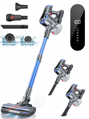 Honiture Honiture Akku-Hand-und Stielstaubsauger, 400W/33KPA Akku Staubsauger Touchscreen, Anti-Tangle-Staubsauger, Kantenreinigung, 1.2L, V-formige Anti-Haarwickel-Bodenburste Blau Беспроводной ручной пылесос Honiture, беспроводной пылесос мощностью 400