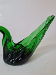 Ваза-подставка из муранского стекла &quot;Зеленый лебедь&quot;, Италия, 13см х 22см, 1960-70гг.