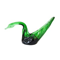 Ваза-подставка из муранского стекла &quot;Зеленый лебедь&quot;, Италия, 13см х 22см, 1960-70гг.