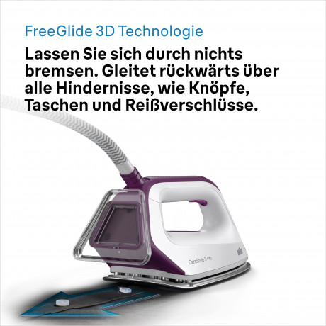 Braun Braun Dampfbugelstation CareStyle 3 IS3155VI, 2000 ml Wassertank, violett, max. Dampfmenge 430g/min, Ruckwartsbugeln uber Knopfe Паровая гладильная станция Braun CareStyle 3 IS3155VI, резервуар для воды 2000 мл, фиолетовый, максимальная подача пара