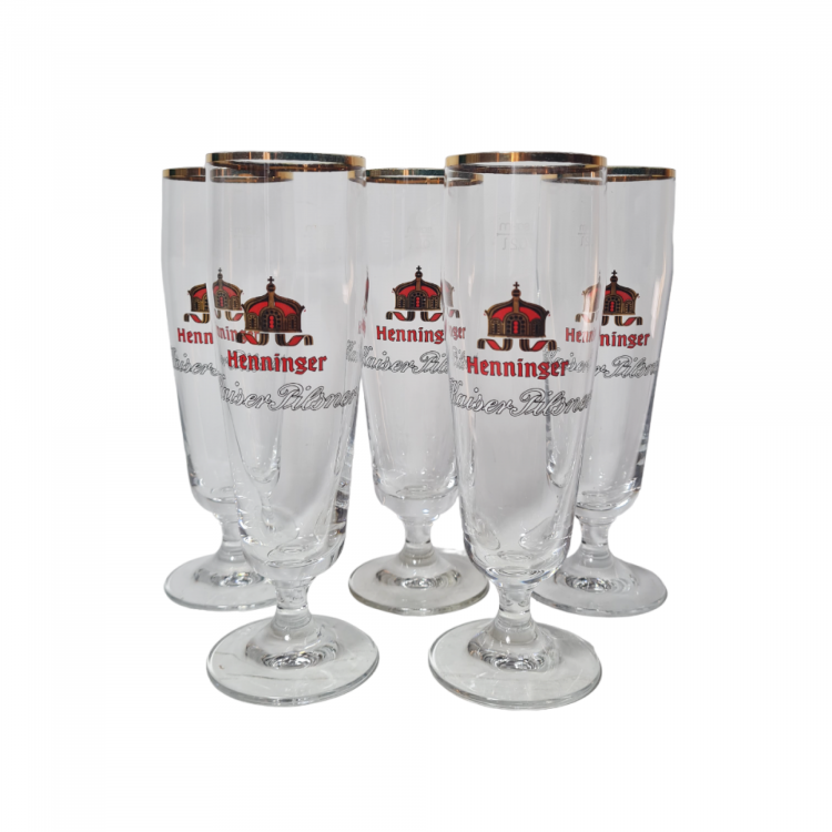 Бокалы пивные винтажные Henninger / Kaiser Pilsner, стекло, 19.5 см, 5 шт., Германия, 1970-80гг.