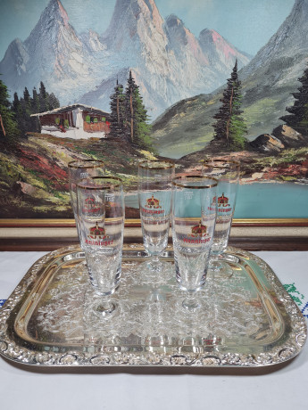 Бокалы пивные винтажные Henninger / Kaiser Pilsner, стекло, 19.5 см, 5 шт., Германия, 1970-80гг.