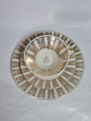 Чайное трио винтажное Im Stil Winterling Marktleuthen Bavaria "Розовые розы в золотом орнаменте", фарфор, Германия, 1960-70гг.