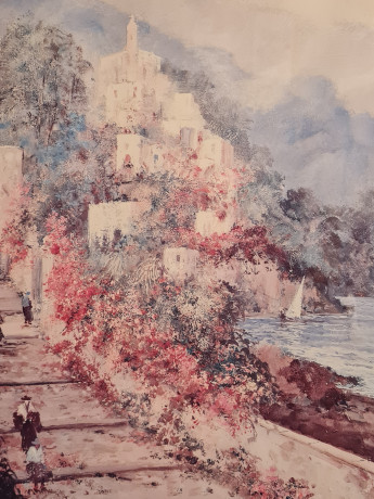 Картина винтажная Eugenio Magno "Побережье Италии", в позолоч. раме, 50.5 х 41 см, Италия, 1980-90гг.