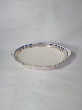 Блюдо винтажное Wawel Poland на ножке, сине-золотой орнамент, фарфор, 34 х 22 см, Польша, 1970-80гг.