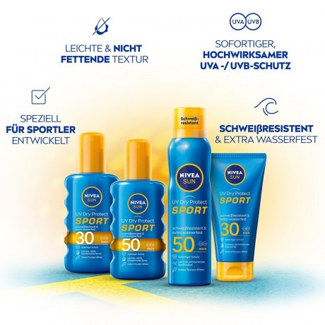 Nivea UV Dry Protect Sport Transparentes Spray LSF 30 UV Dry Protect Sport Прозрачный спрей SPF 30