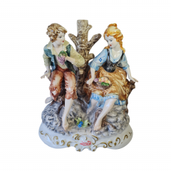 Статуэтка винтажная Lovato &quot;Юноша с девушкой у фамильного древа&quot;, фарфор, 40 x 37 см, Германия, 1960-70гг.