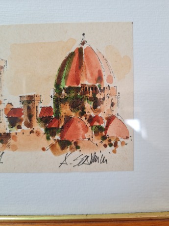 Картина винтажная "Флоренция. Вид на город" / худ. А.Сукуллиа, в раме, 19,5 х 15 см, Италия, 1994 год.
